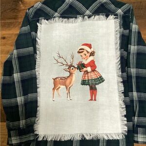 Plaid Button Down Shirt with Festive Print